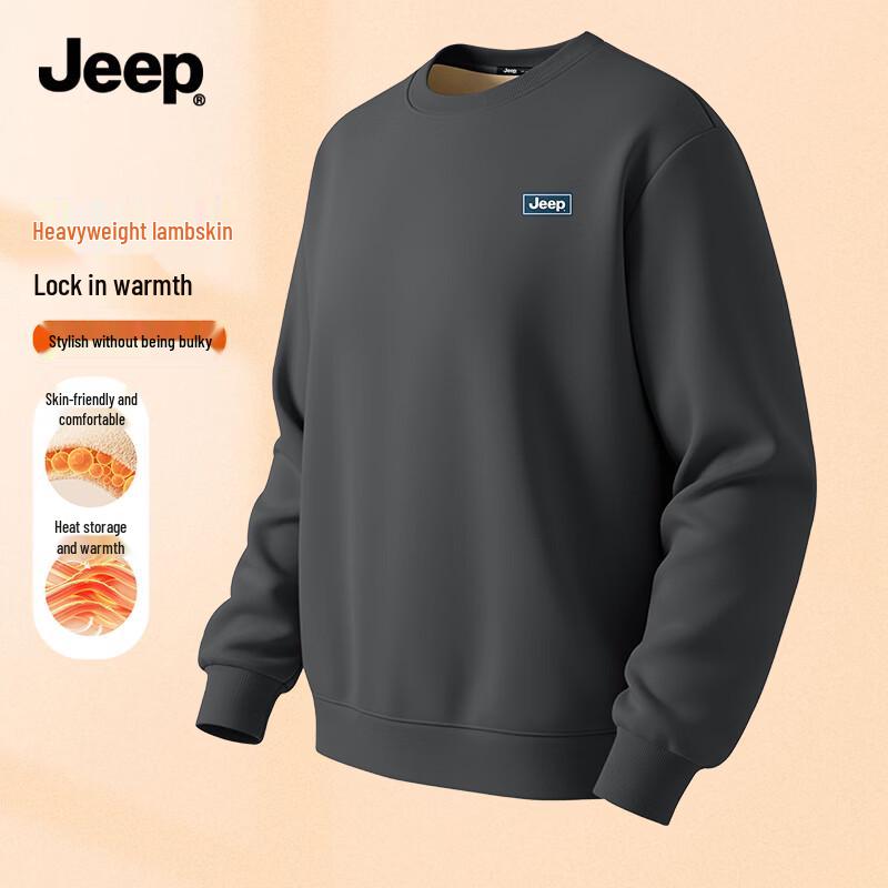 Мужская зимняя толстовка JEEP с подкладкой из овечьей шерсти, с круглым вырезом M темно-серого