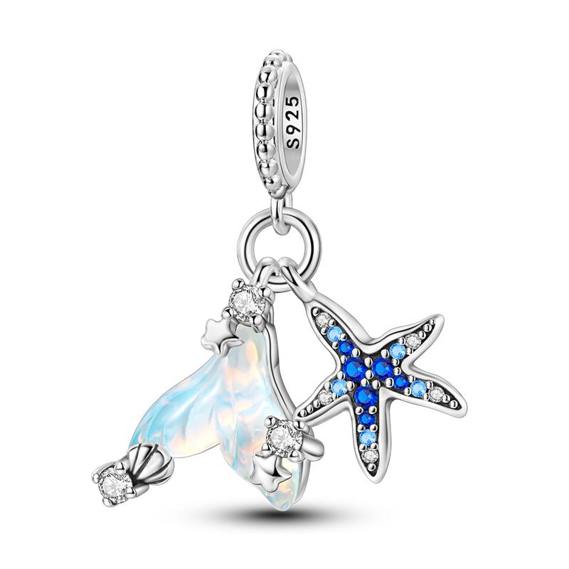 925 Silver Seashell Dolphin Mermaid Tail Blue Charms Fit Original Bracelet DIY Fashion Jewelry Ocean Charms white D3 market