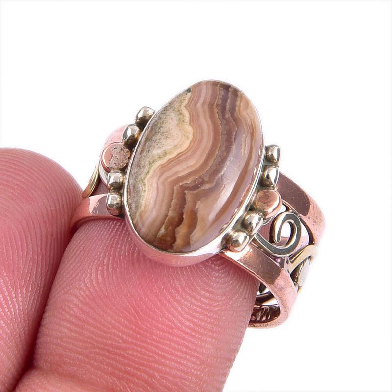 Кольцо из стерлингового серебра 925 пробы с натуральным медовым родохрозитом, двухцветное кольцо S.9 a0y63 beige SterlingJewelryHub