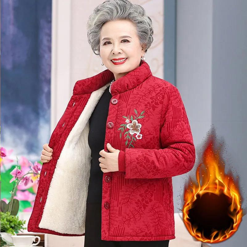 Осенне-зимнее пальто для мам с однотонным мехом, короткий топ для женщин среднего возраста, модное утолщенное пальто из норки для людей среднего возраста и пожилых людей XXXXXL красный Furious