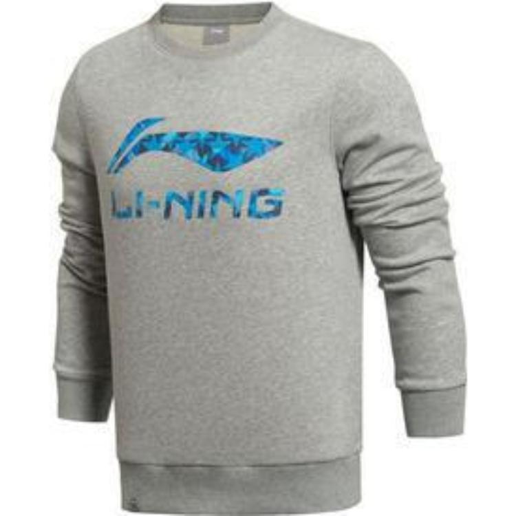 Li Ning Серия Спортивный Стиль Жизни Пуловер с Принтом Большого Логотипа Длинный Рукав Удобная Модная Толстовка Унисекс Толстовка Светло-Цветочный-Серый AWDR607-1 XXXXL gray Li-Ning