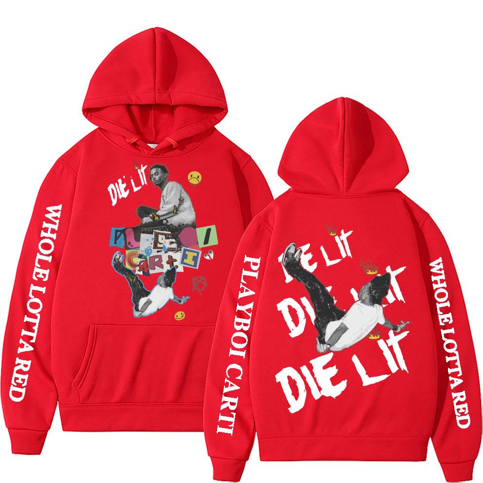Хип-хоп исполнитель Playboi Carti Музыкальный альбом Die Lit Графическая толстовка Мужская Женская Эстетичная Хип-хоп Оверсайз Свитшот Мужская Мода Уличная одежда S red XIXI Fashion