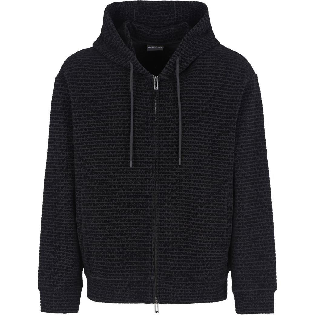 Emporio Armani Весна-Лето 24 Логотип По всему Полотну С Капюшоном На Шнурке На Молнии С Длинным Рукавом Толстовка Мужская толстовка Темно-Синий 6D1MB0-1JHSZ-0920 XXL black