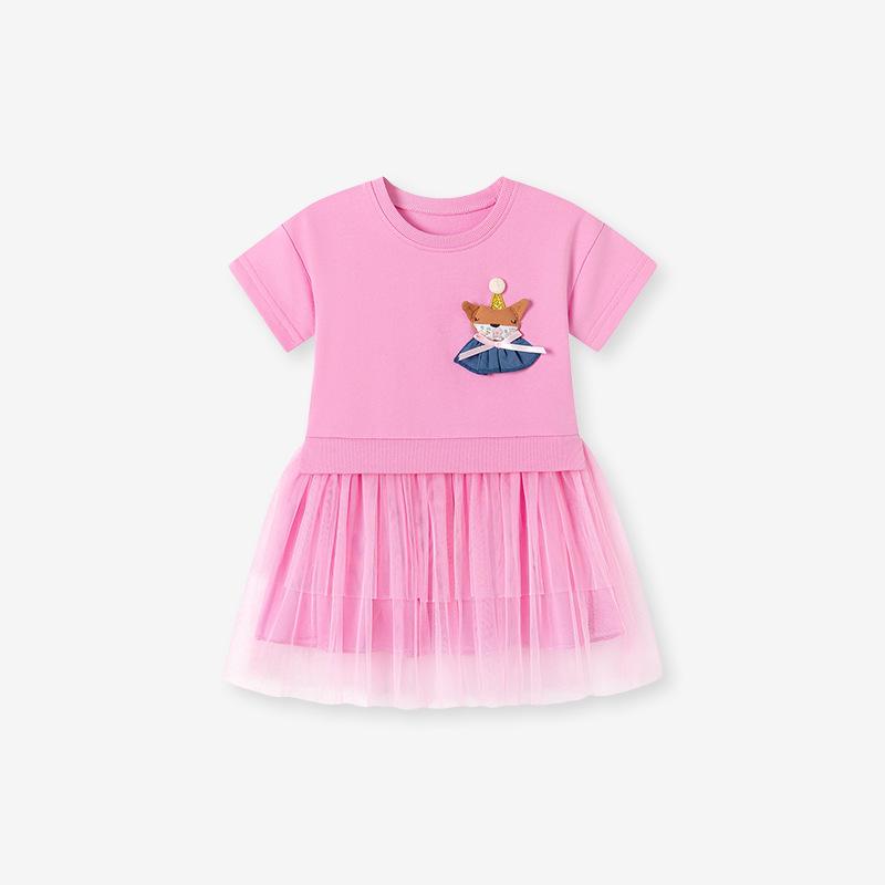 Летнее сетчатое платье с коротким рукавом для девочек Little Maven - Европейский и американский стиль 4Y pink Voyex