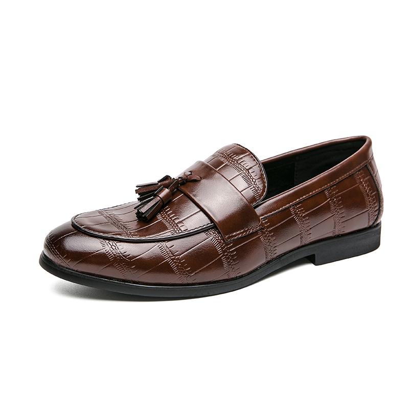 Slip on Модные мужские плоские новые повседневные кожаные мужские мокасины дышащие деловые кожаные мужские повседневные туфли Elegantes Tassel Slip-On 38 коричневый Glide Gear
