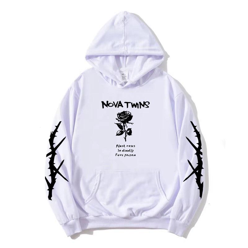 Худи Nova Twins BLACK ROSES с длинным рукавом, модная толстовка с принтом, осенний флис, женская, мужская, пуловеры, графическая одежда S white benberFashion