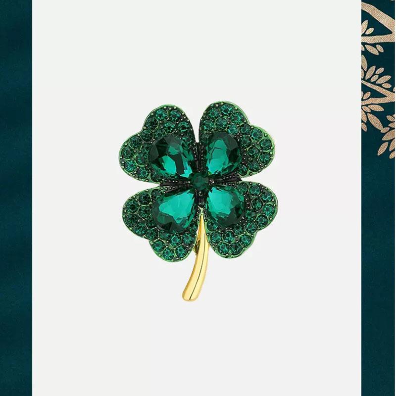 Lucky Green Four-Leaf Clover Brooch Женская модная универсальная брошь для корсажа, темперамент, высококачественная булавка для костюма, пальто, аксессуары black JEWEL HOME