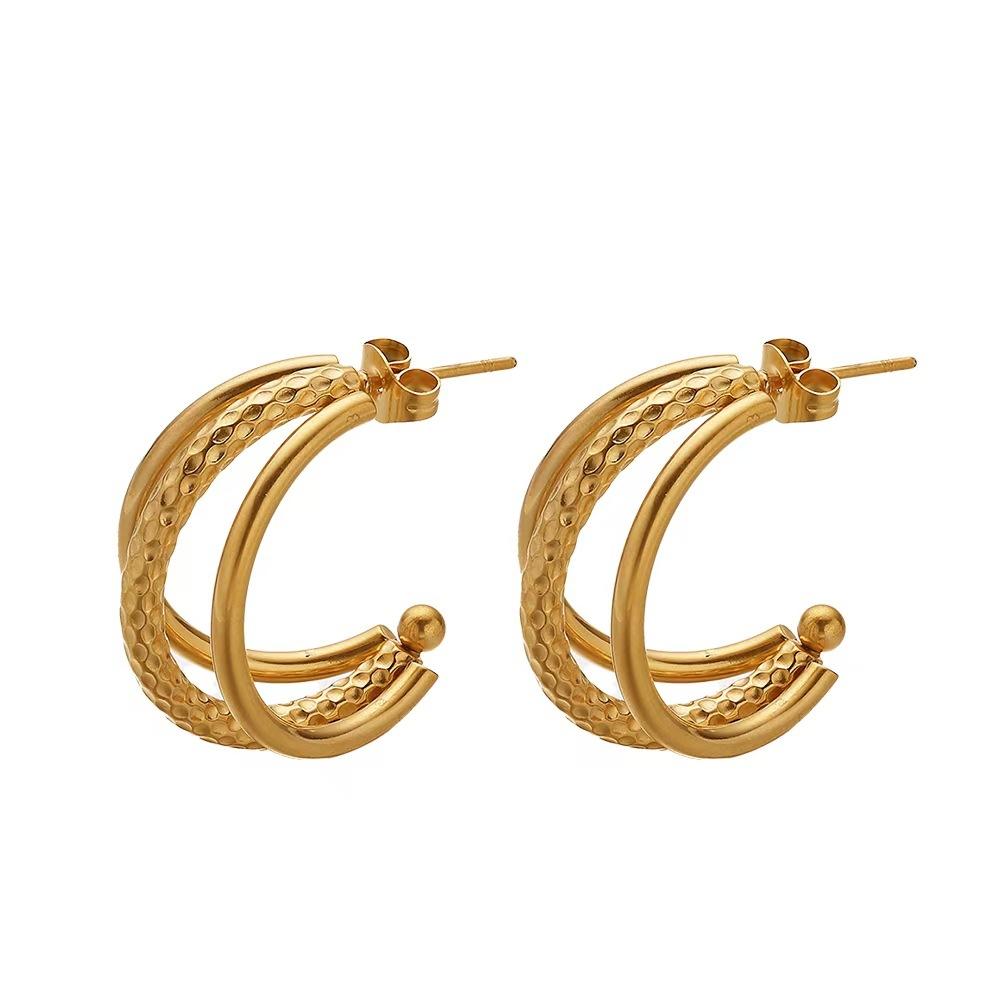 High-end Temperament C-shaped Circle Earrings Personalized Hammered Earrings for Women золотой Wucifang Jewelry