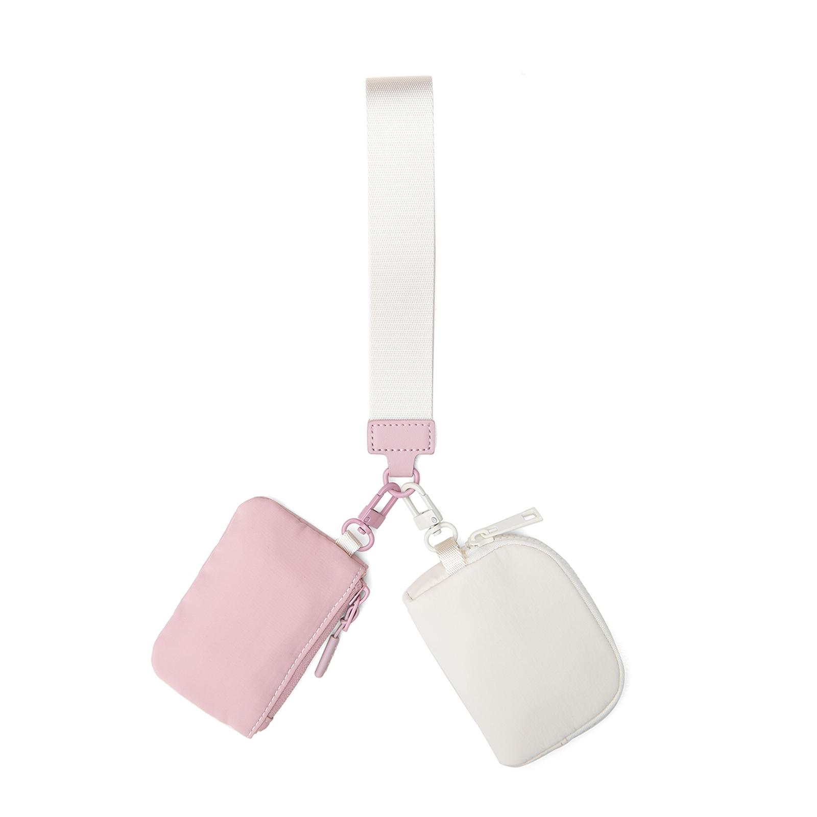 Mini Dual Coin Pouch Solid Color Wristlet Keychain Wallet Change Pocket Handbag Lulu Coin Purse Women Portable  Key Card Holder розовый Love Home Garden
