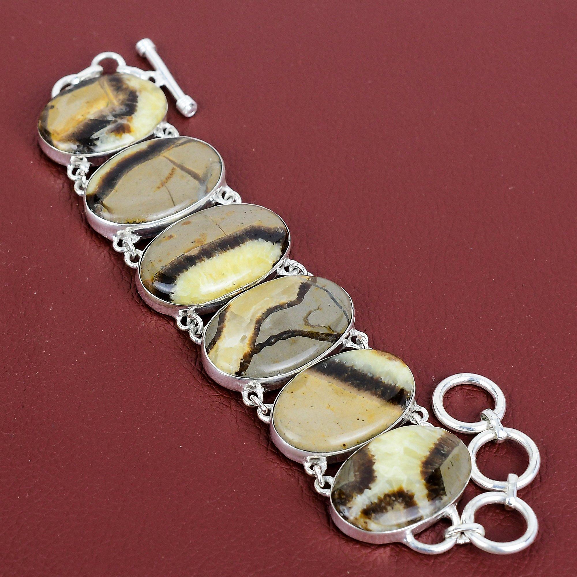 Septarian bracelet natural gemstone bracelet decent jewelry 925 sterling silver bracelet adjustable chain handmade bracelet gifts for women Adjustable gray Jewel Paradise