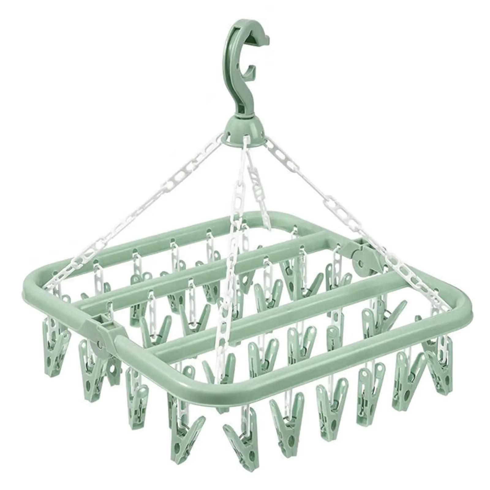 Clothes Drying Hanger with 32 ClipsSocks Underwear Drying Folding Laundry Hanging Rack зелёный HIMO Group