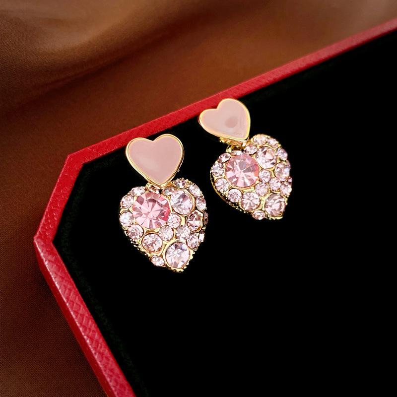 Real Gold Electroplated Silver Needle with Diamonds, Dripping Oil Love Earrings, Korean Light Luxury Temperament Earrings, Exquisite Niche Earrings. beige lemon choice