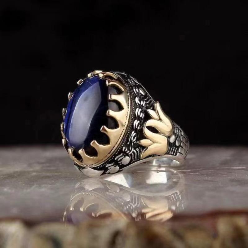 Двухцветное Мужское Ретро Кольцо с Сапфиром No. 7 gray Pearl And Jewels