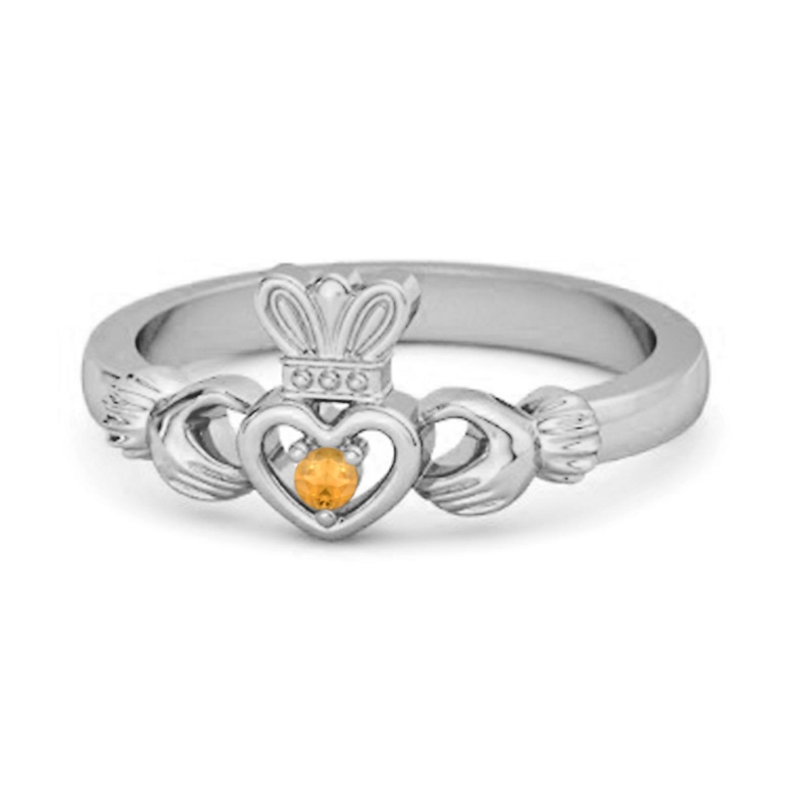 Цитриновое круглое кольцо-обруч Claddagh, штабелируемое - стерлинговое серебро 925 пробы 6 белый Kimaya