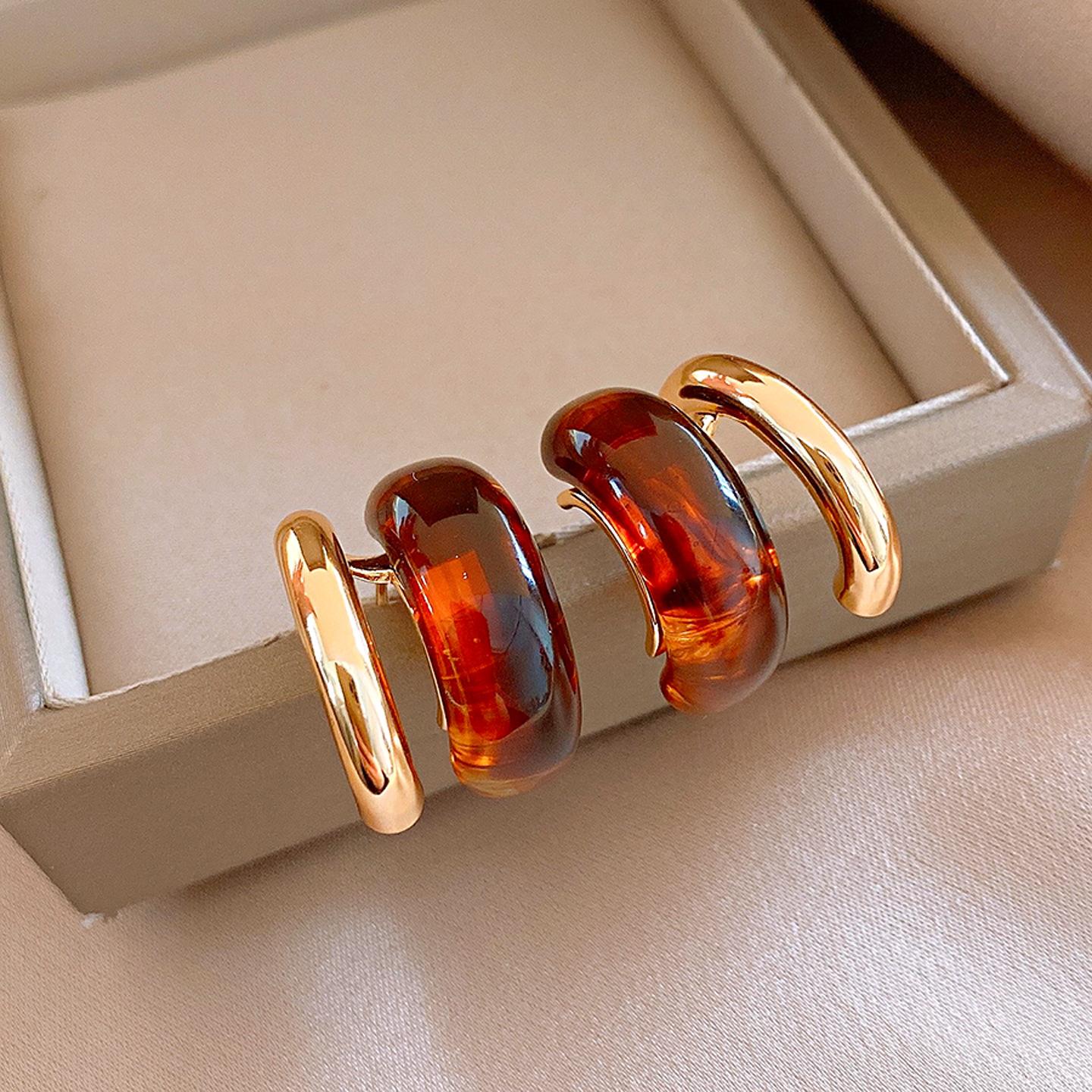 Серьги-гвоздики в форме буквы С из кофейной смолы Майяра, модные серьги с темпераментом для женщин brown Green-Fashion home