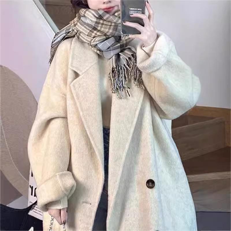 Двустороннее Кашемировое Пальто Женское Корейская Версия Средней и Длинной Длины Двубортное Верхняя Одежда Пальто S white PP2