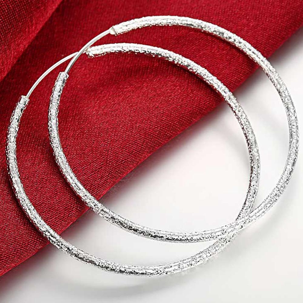 Free Shipping 925 Sterling Silver Simple Scrub 5.0cm Hoop Earrings for Women Trendy Jewelry Earrings brown RX-Panjia