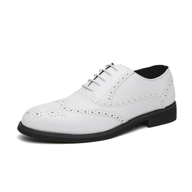 Мода 2025 Британский стиль Мужские Выпускные Вечерние Платья Обувь Новая Повседневная Кожаная На шнуровке Оксфорды Модная Нескользящая Плоская Дизайнерская Обувь 38 белый ManStyleHub