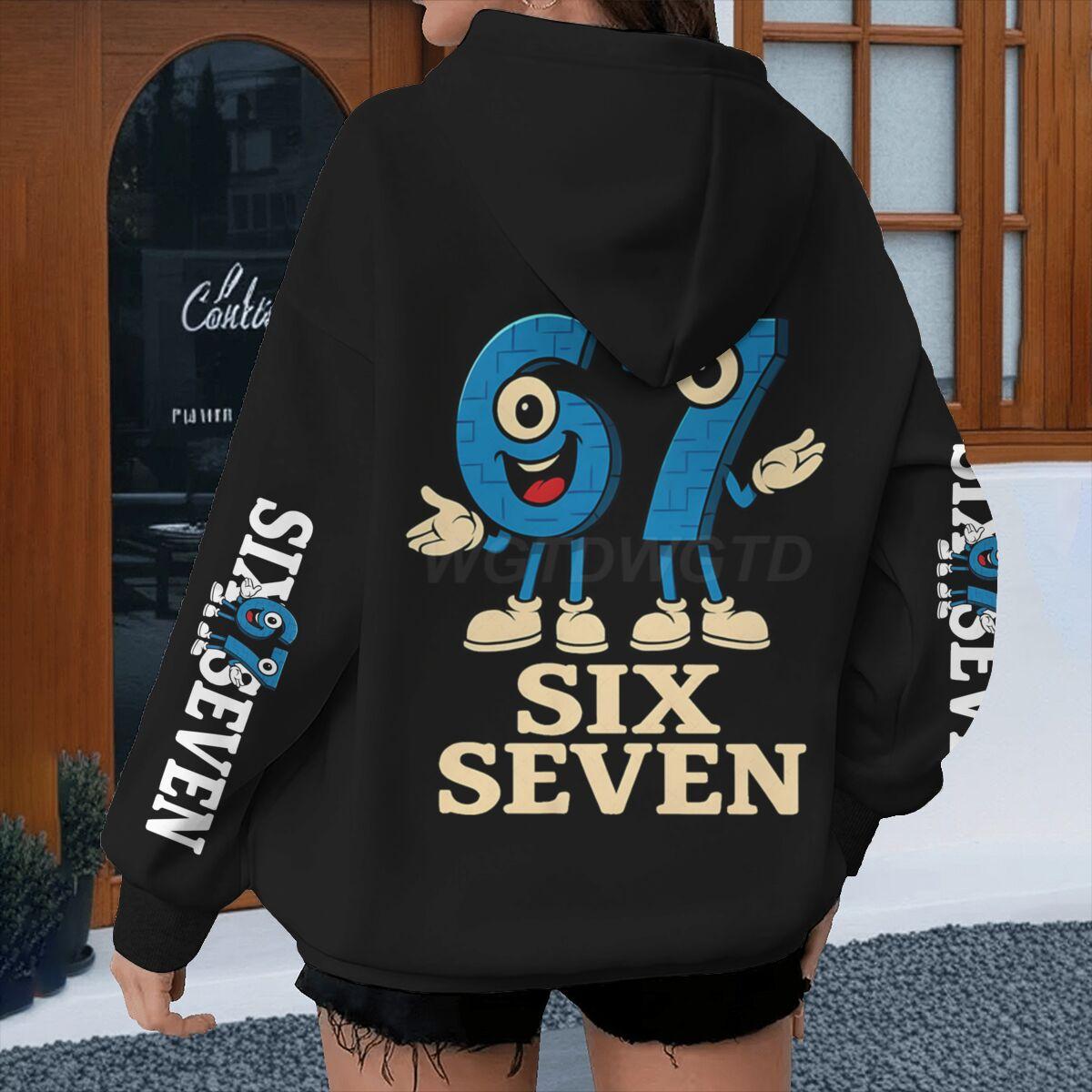 Spring Autumn Men Women Meme Six Seven Hoodies Vintage Long Sleeve 67 Theme Streetwear Loose Six Seven Fun Couple Hoodie S black yinwang2