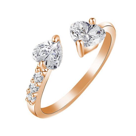 Женское двойное открытое кольцо Love Heart из блестящей меди, свадебные украшения MIT white