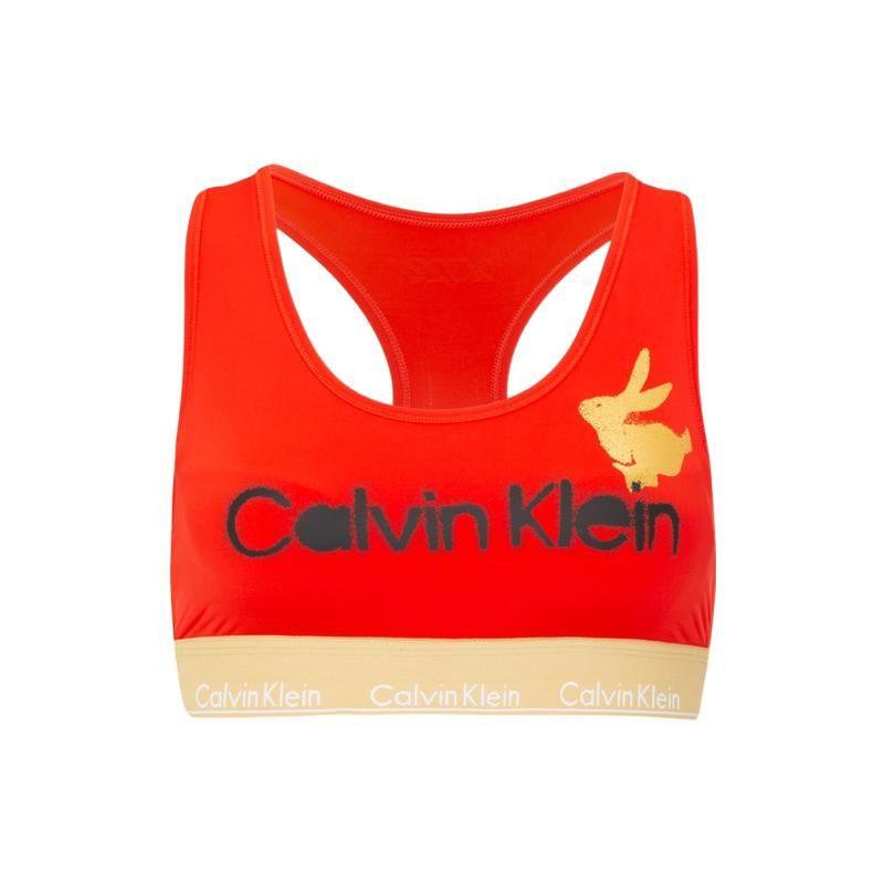 Calvin Klein Letter Logo Print Wireless Bra Women underwear Red QF7308AD-3RB S red