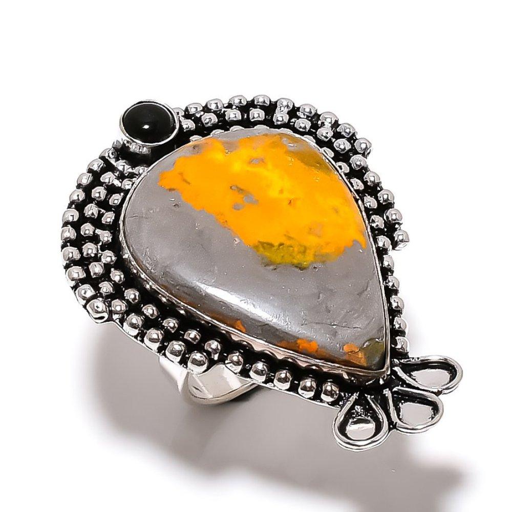 Шмель Яшма, Оникс Ручная работа Серебро 925 пробы Кольцо Размер 6 w0T80 orange Copperjewels