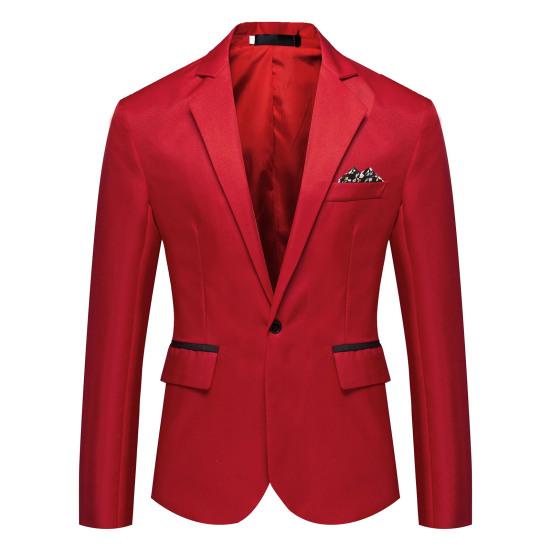 Осенний мужской костюм Slim Fit, пальто с лацканами и карманами с длинными рукавами, деловой пиджак для свадебной вечеринки, черный, белый цвет, пиджак с вышивкой L красный STARR MALL