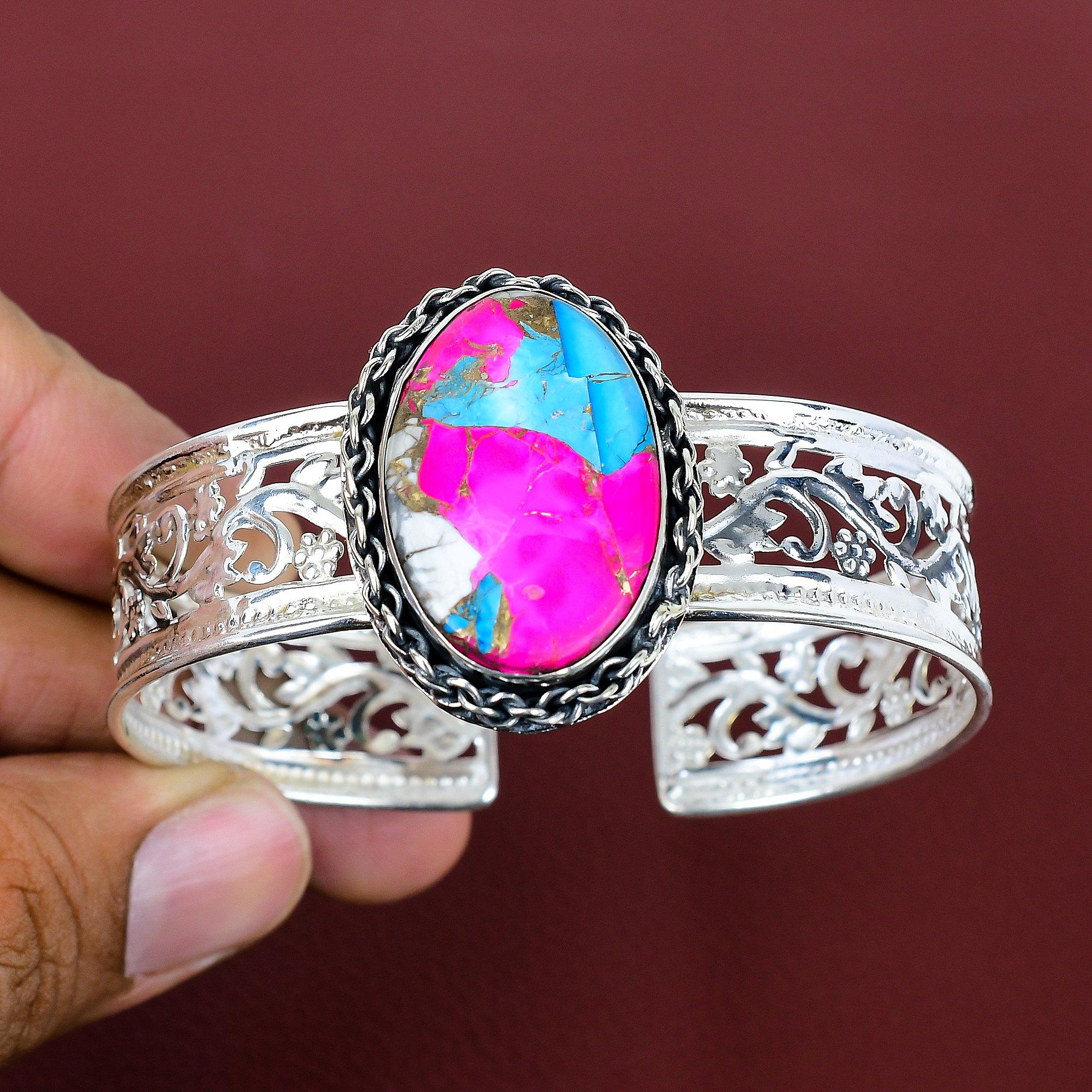 Cotton candy turquoise gemstone cuff bracelet 925 sterling silver adjustable bangle handmade bangle amazing silver jewelry engagement gifts Adjustable white Jewel Paradise