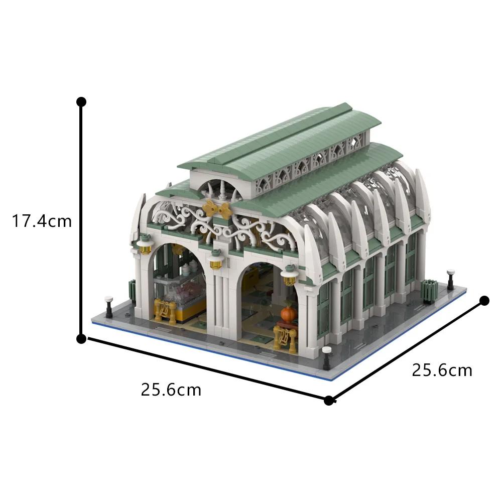 Gobricks MOC Музей Рыночный зал Кубики Модель Рыночный дом Внутренний рынок Mercado Roma Строительные кубики Игрушки Подарок gray Professional fishing
