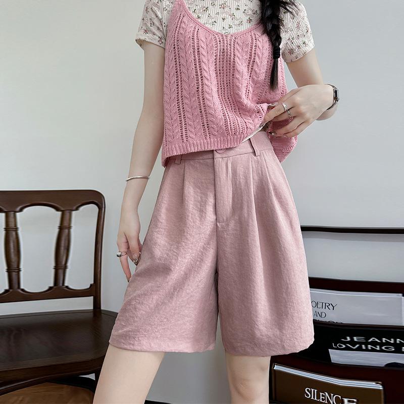 Suit Shorts Women s Summer Thin Drape Thin Five-point Pants High Waist Small Wide Leg Pants S розовый Fancy Style Studio