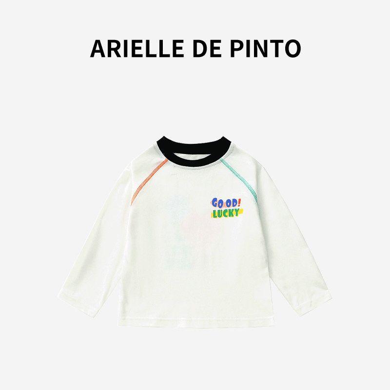 French Arielle De Pinto Girls  T-Shirt Spring and Autumn Pure Cotton Casual Versatile White T-Shirt Loose Inner Top White 90 white TAOMall