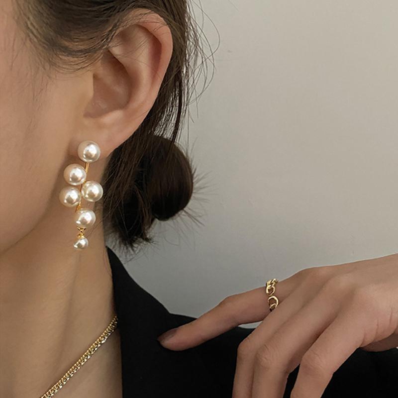 Серьги-подвески на цепочке с бусинами из искусственного жемчуга, элегантные висячие серьги с длинной кисточкой в ​​стиле ретро, ​​винтажные серьги-капли 1Pair black Angel girl