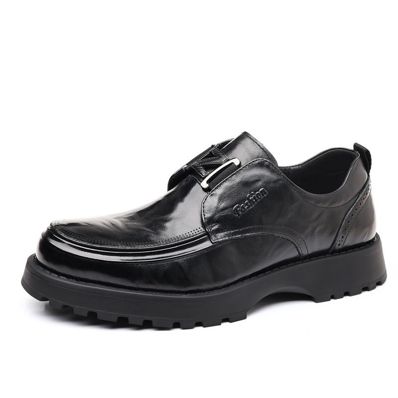 Новые мужские кожаные туфли в стиле business casual, легкие, на толстой подошве, увеличивающие рост, модные мужские кожаные туфли, слой воловьей кожи 38 gray Yiran Furniture