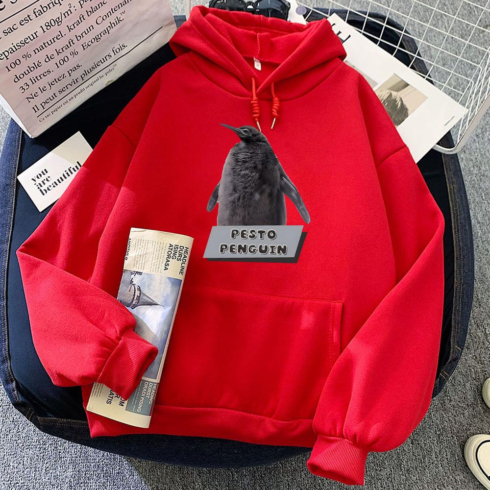 Каваи Мультяшный Пингвин Песто Принт Толстовки Sudadera Mujer Зимний Флис Женские/Мужские Толстовки с Капюшоном Милые Графические Пуловеры S black benberFashion