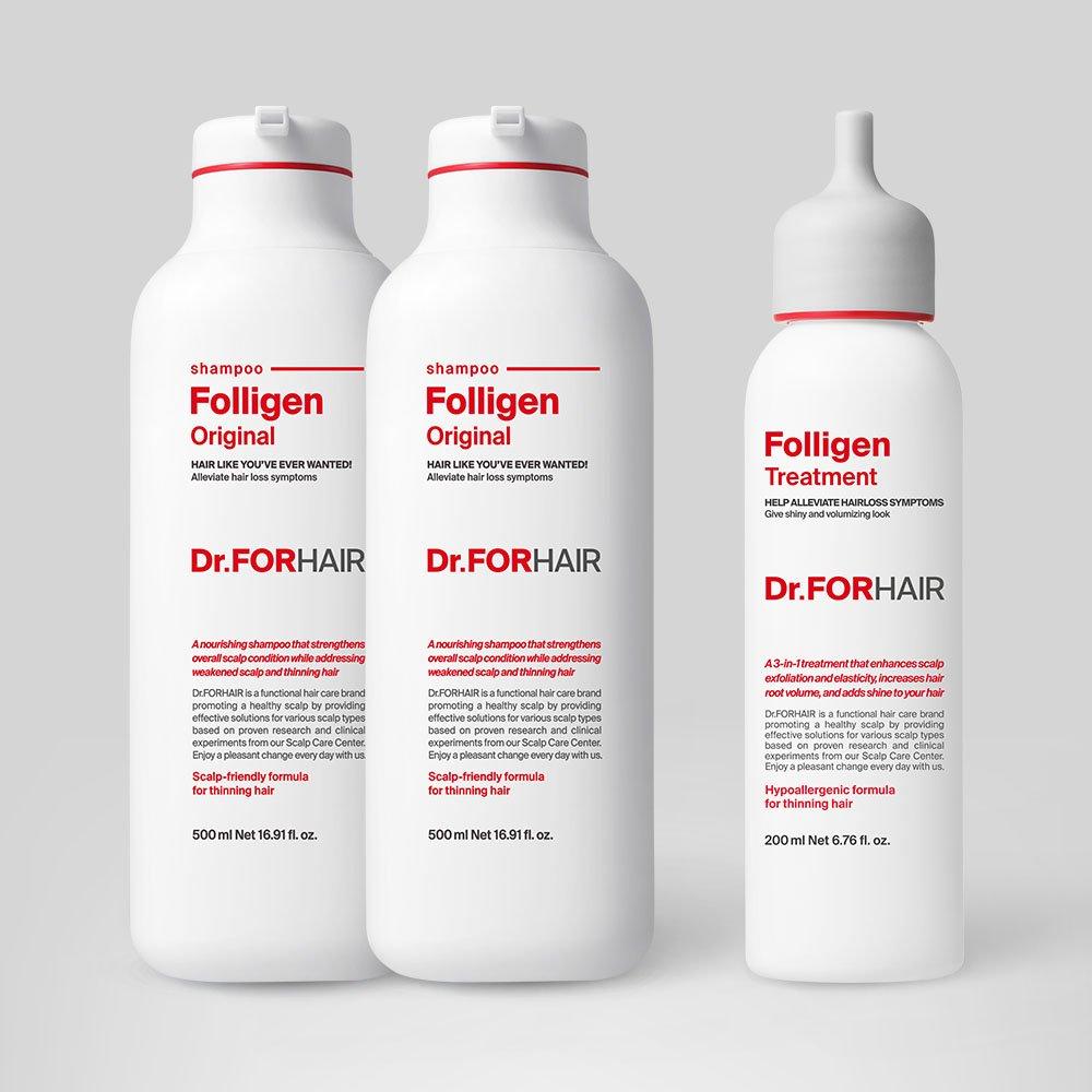 [DR.FORHAIR] ШАМПУНЬ FOLIGEN 500млx2 + СРЕДСТВО ДЛЯ ВОЛОС FOLIGEN 200мл white