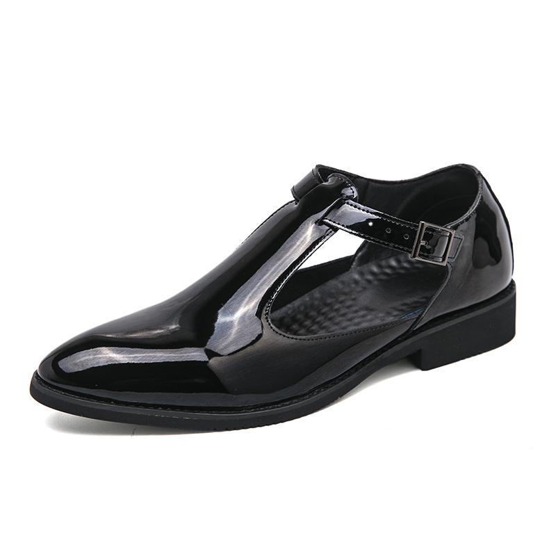 Брендовые Formal Sandals из лакированной кожи Мужская летняя обувь Повседневная пляжная обувь Мужские качественные кожаные шлепанцы Коричневые классические лоферы Мужские 38 black Cosy Kitchen