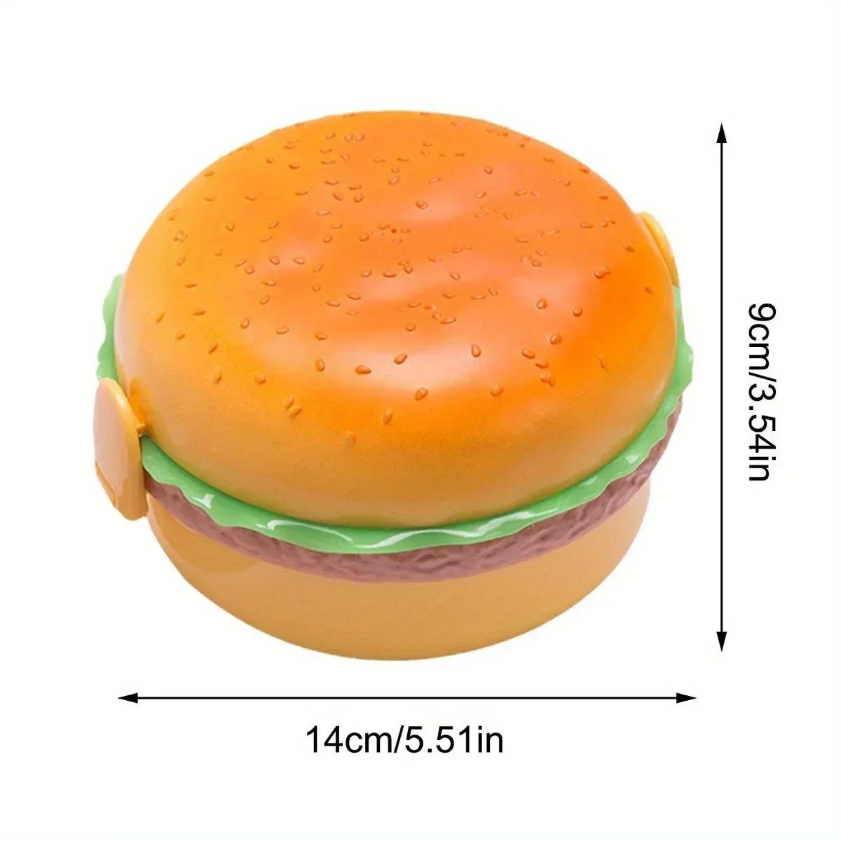 Cute Double-layer Hamburger Lunch Box Food-grade for Students and Children Microwaveable Bento Box orange Clock-Mall