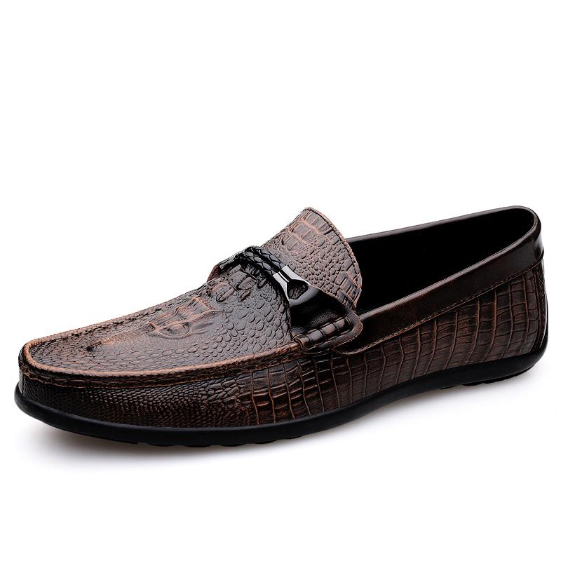 Туфли с крокодиловым узором, итальянские мокасины из натуральной кожи для мужчин, повседневная мужская обувь для отдыха, прогулок, вождения, балетки 38 коричневый Elegant Apparel