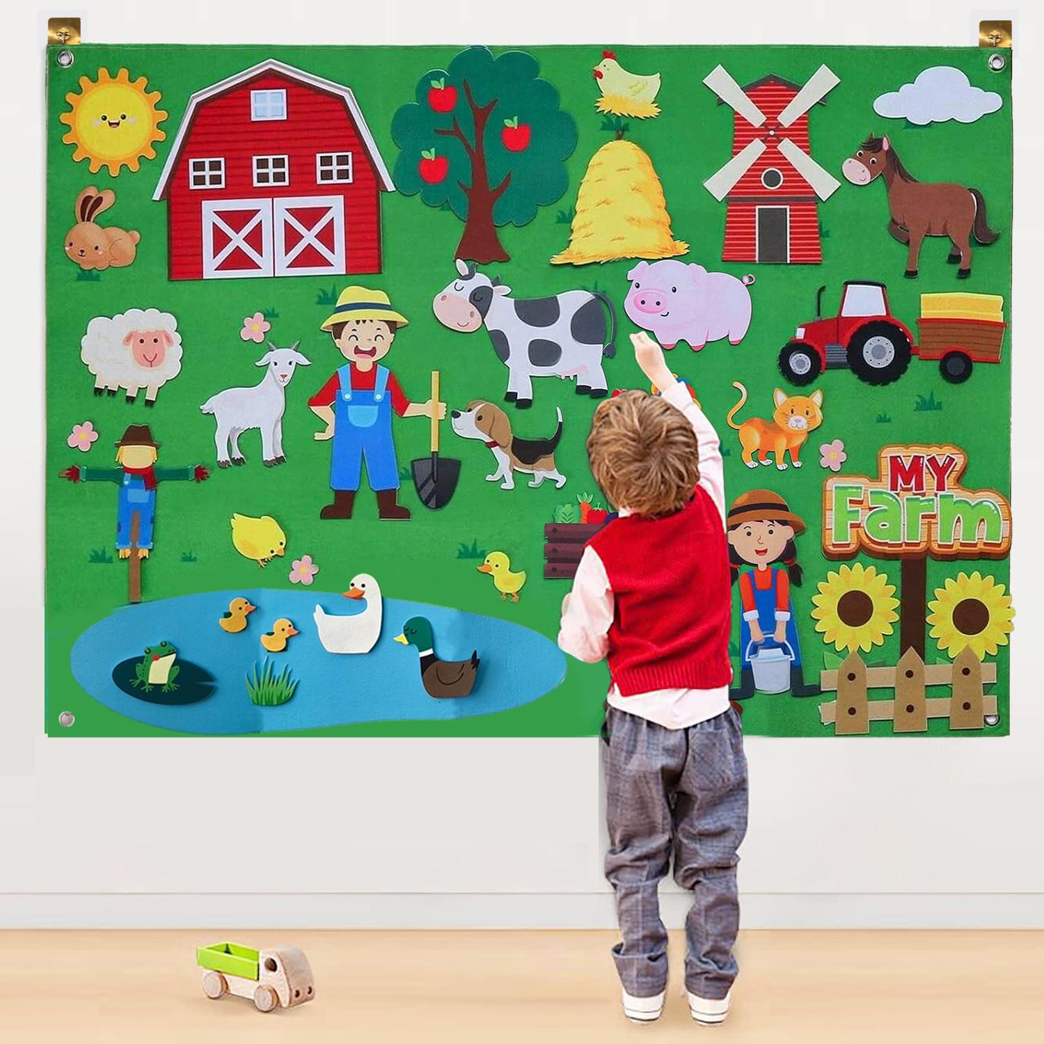 Монтессори развивающая доска, обучающие игрушки, DIY зоопарк, тематика, рассказывание историй, раннее обучение, интерактивный игровой набор, настенная фетровая доска red Interesting toys and dolls