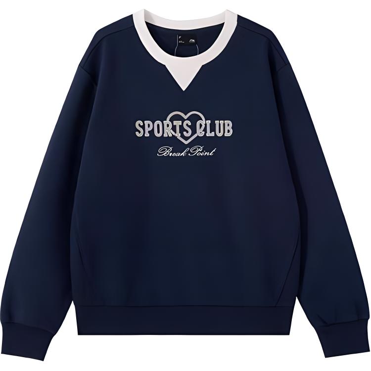 Li Ning Sports Trend Series Повседневный свободный теплый пуловер с круглым вырезом Женская толстовка Deep-Iris-Blue AWDU446-5 S black Li-Ning