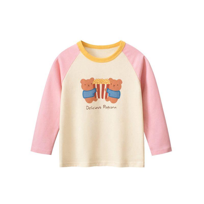 Children s Clothing Round-Neck T-Shirt, New Spring Model for Small and Medium-Sized Children, Pure Cotton Printed Base Shirt, Trendy Baby Girl Clothes Ht3100 Rice Apricot/Pink 90 white TAOMall