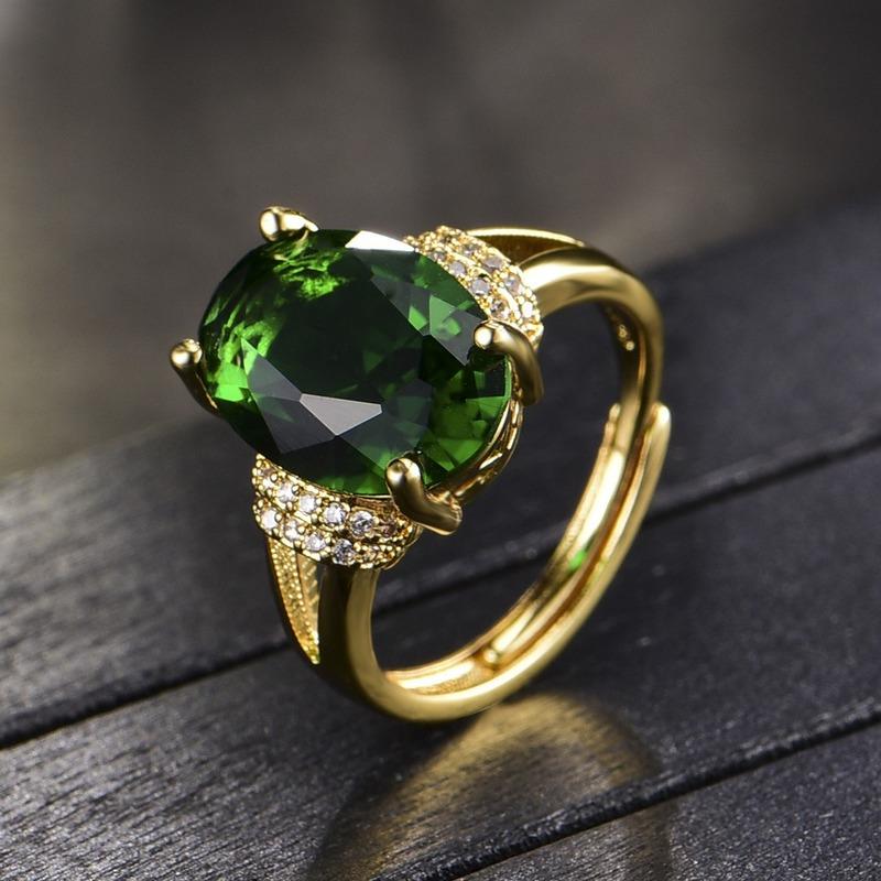 SACE GEMS, классическое кольцо из медного сплава, овальное кольцо с зеленым цирконом, женские украшения, свадебный подарок, вечеринка open black