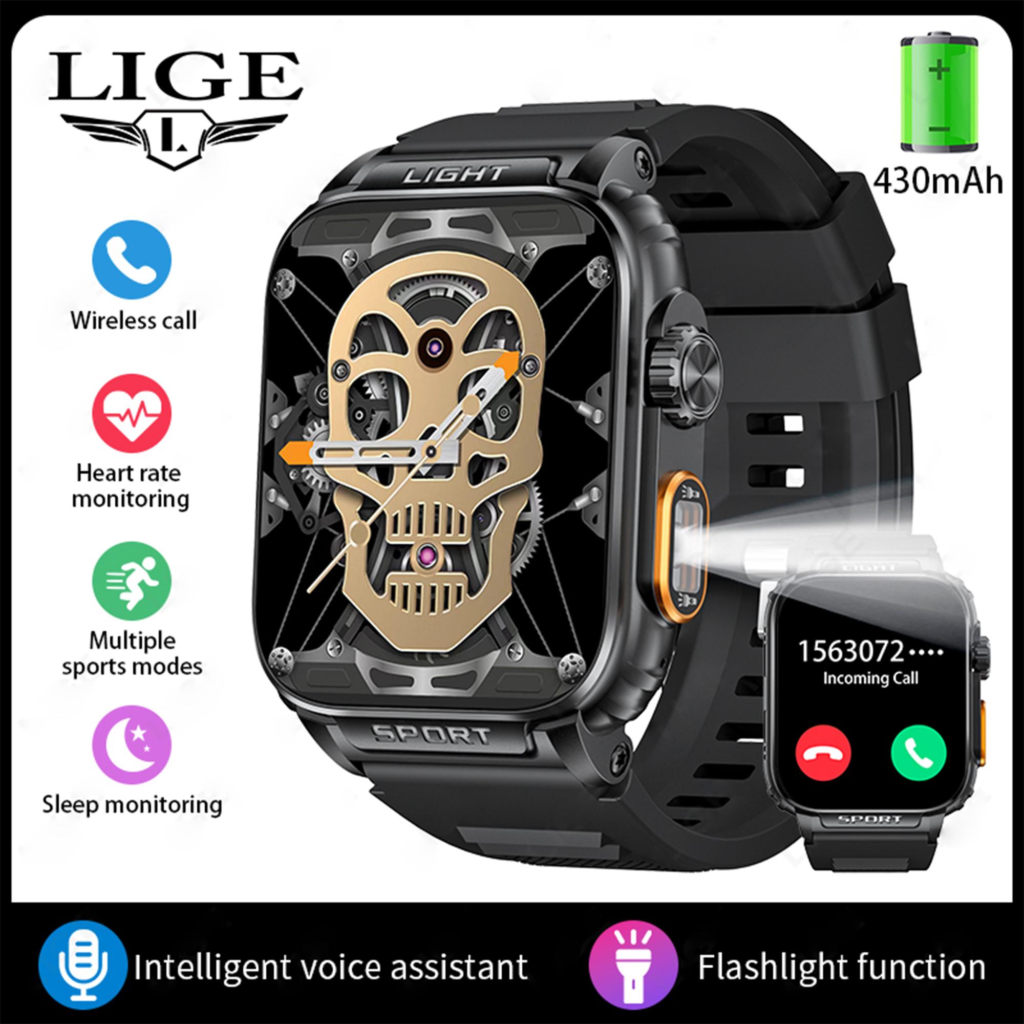 LIGE Новые умные часы с Bluetooth-звонками, 1,91-дюймовый HD-экран, спортивные, фитнес, для мужчин, умные часы, фонарик для активного отдыха, P5 Smart Watch silicone strap чёрный