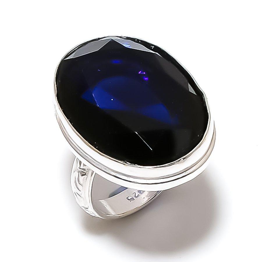 Кольцо из серебра 925 пробы с драгоценным камнем London Blue Topaz, размер 8 T5q52 black 925Silvericeland