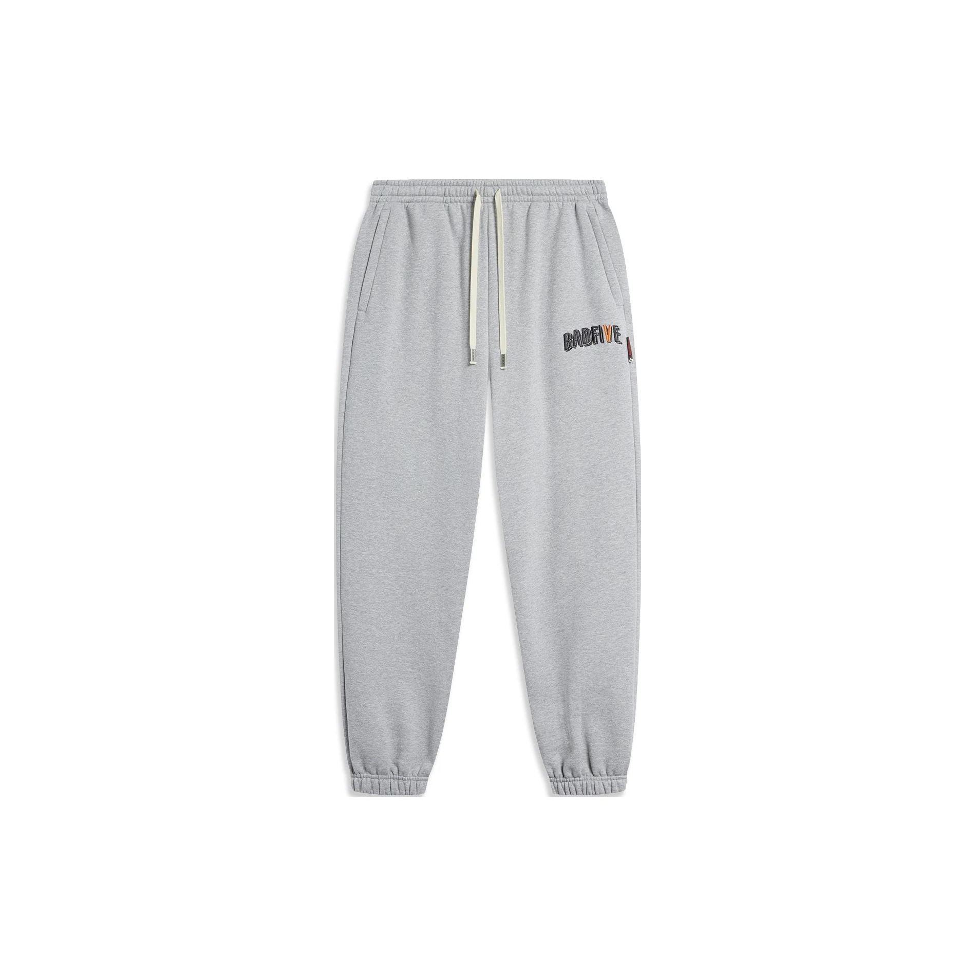 Мужские спортивные брюки Li Ning Badfive из флиса с манжетами, однотонные, светло-серые, AKLT879-4 L white Li-Ning