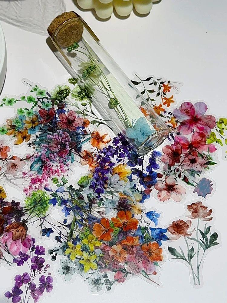 50 шт. Наклейки с цветами и растениями, наклейки для ручной палатки, DIY наклейки, материал для скрапбукинга, принадлежности для журнала, прозрачная ПЭТ-наклейка с цветами gray Prettiest Time