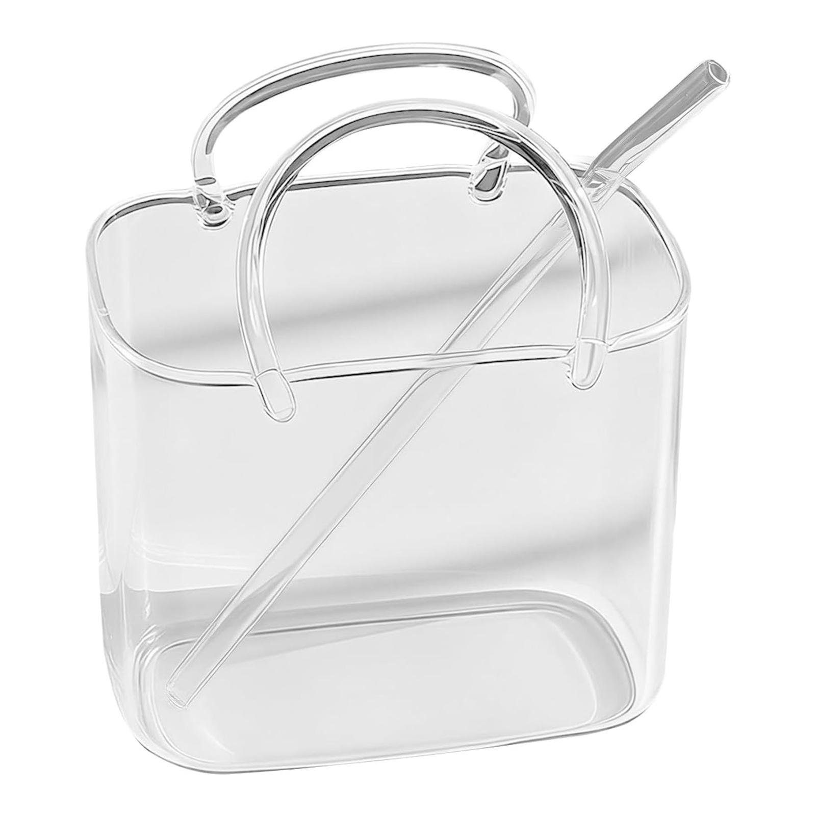 750ML Glass Purse Bag Shape Wine Bottle Bucket with Straw &Handle Household Bar Ice Container Multifunctional 2 in 1 701-800ml white Kings City