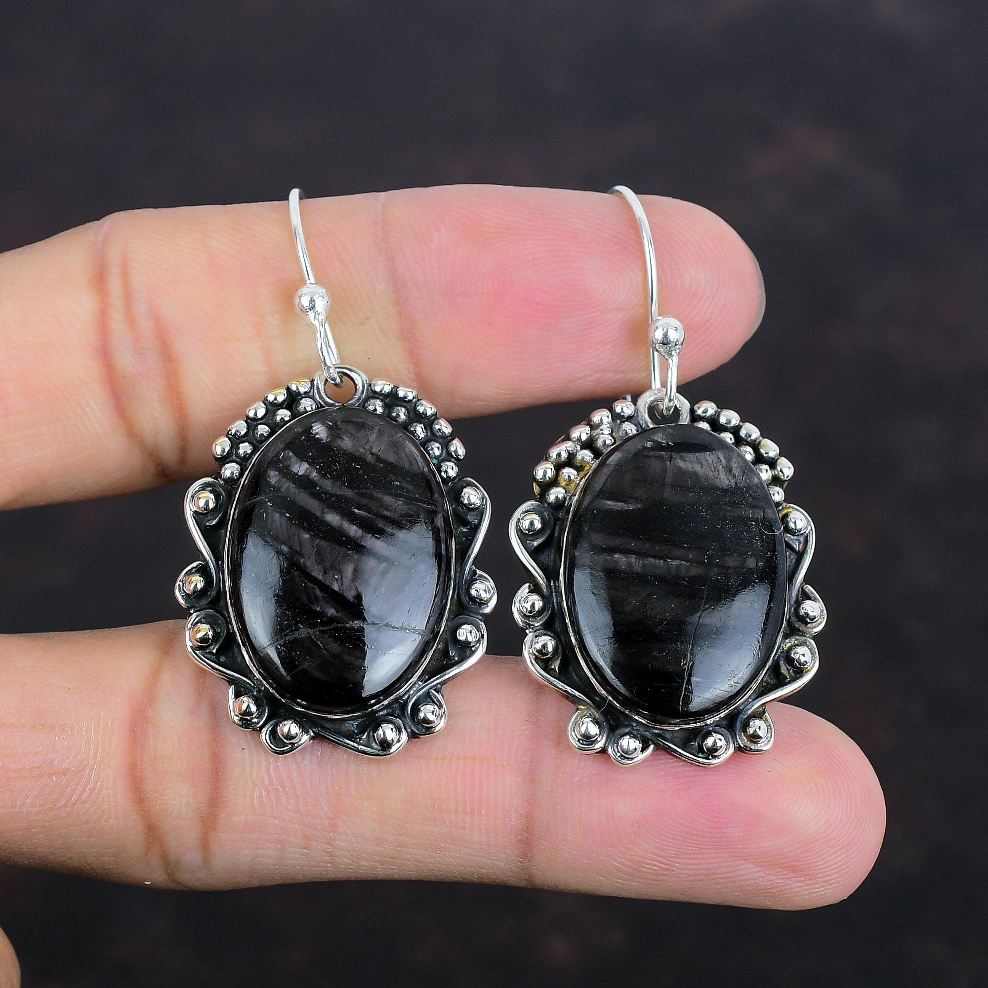 Серьги из гиперстена, настоящие драгоценные камни, серьги новейшего дизайна, ювелирные изделия ручной работы, серьги из стерлингового серебра 925 пробы, изящные ювелирные изделия, подарки для женщин gray Jewel Paradise