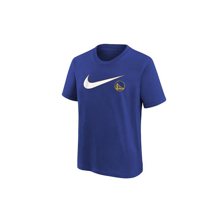 Nike X NBA Youth Golden State Warriors Round Neck Comfortable Casual Solid Color Short Sleeve T-Shirt Kids Tops Royal-Blue 3Z2B7NBBQ-WAR S blue