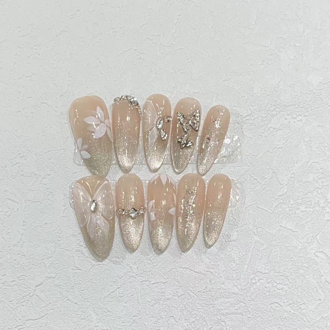 New Style Pure Desire Butterfly Wear Armor Handmade Nail Tablets Fake Nail Patches Nail Art Tablets Finished extra small XS gray Light makeup
